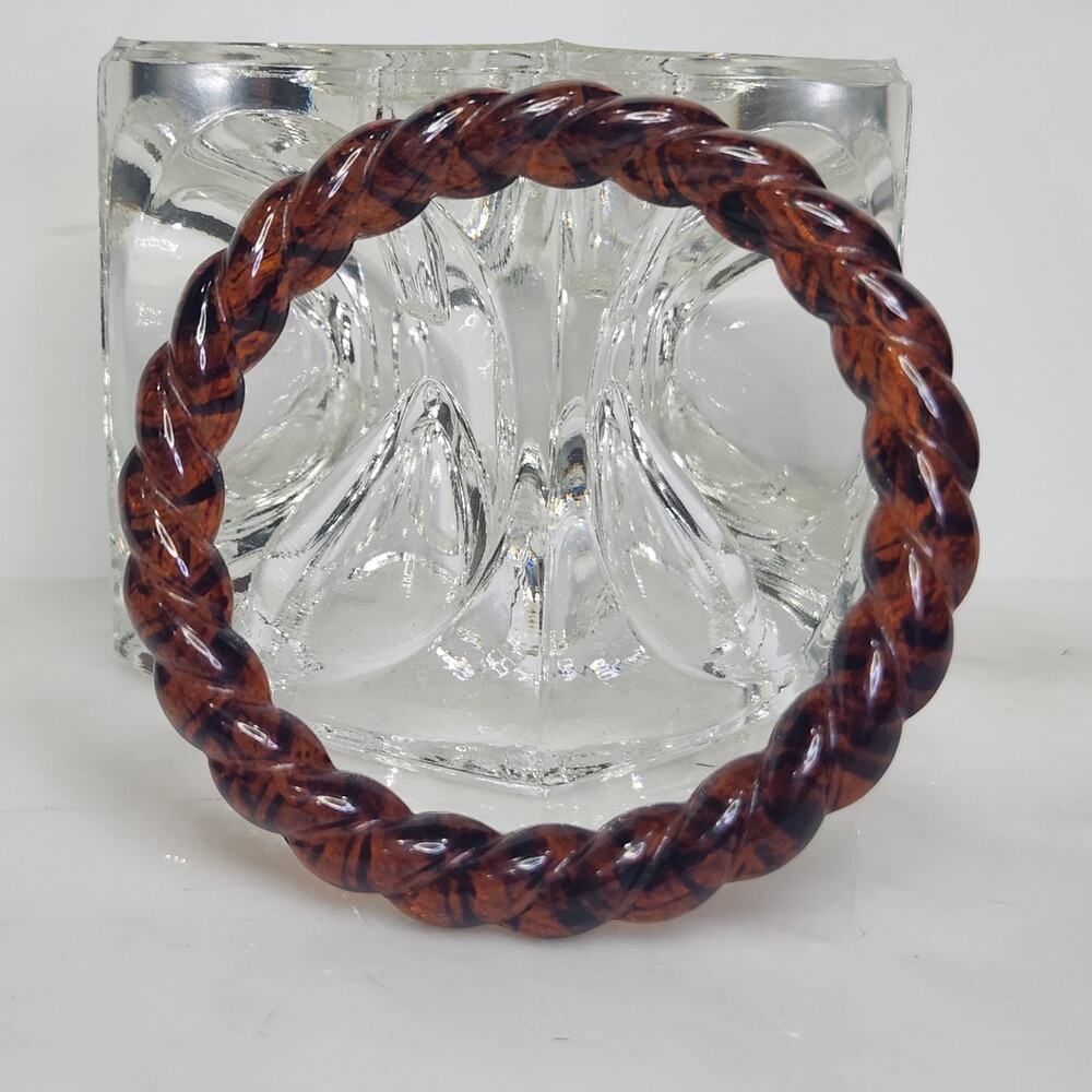Amber Vintage Plastic Bangle Bracelet Braided Twist Pattern